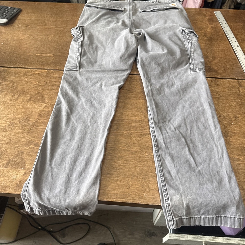 Carhartt BN3574-M Rugged Flex Relaxed Fit Canvas Cargo Work Pant Gray 34x32 - Picture 7 of 8